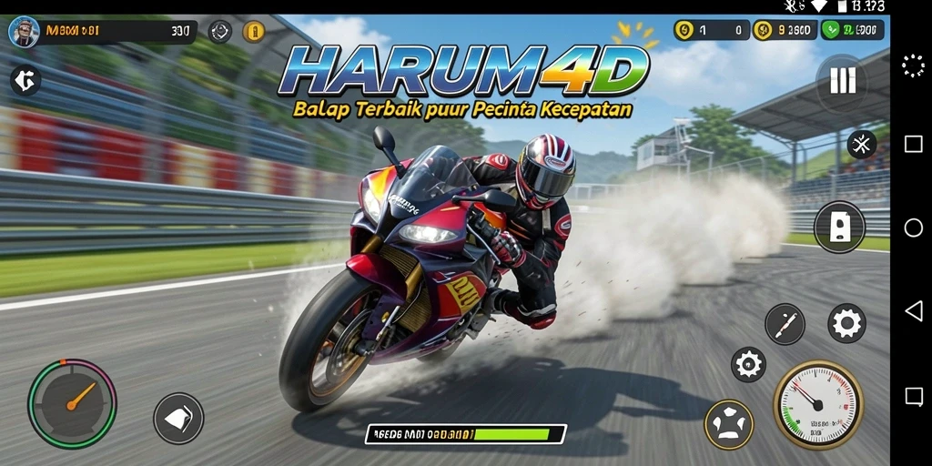 Tangkapan layar dari gameplay HARUM4D menampilkan aksi balap mendebarkan.