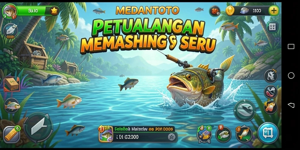 Screenshot menampilkan pengguna sedang menikmati gameplay memancing di MEDANTOTO.
